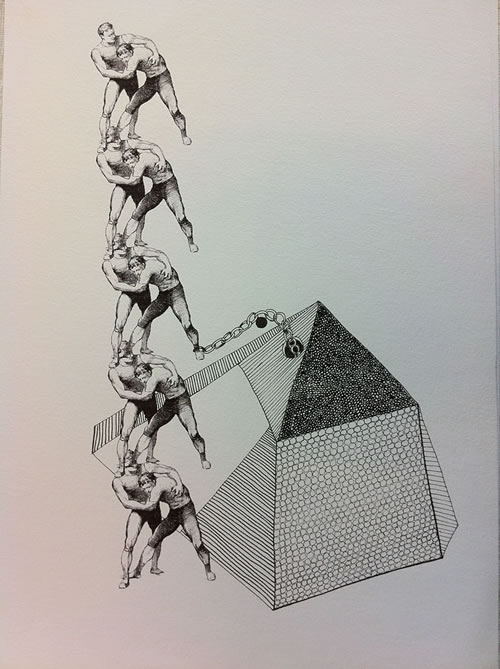 On the Shoulders of Men, giclee print and pen on paper, 2012