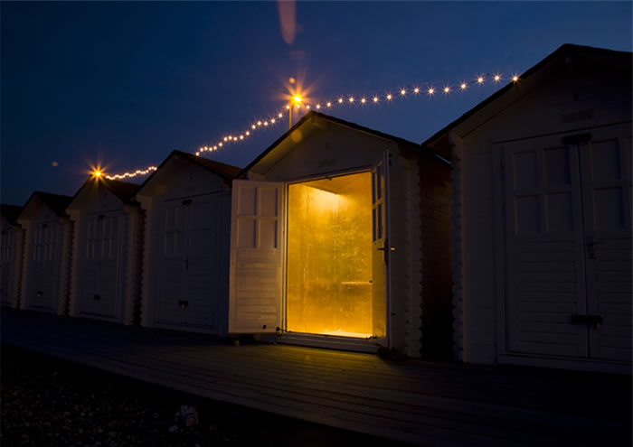 Impossible Changeling, beach hut, pebbles, gold leaf, 2008
