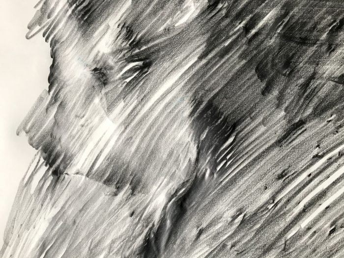 Gravity shifting from wet to dry, a different exposure, (detail) graphite on paper, 2021